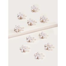 OOMPH Combo of 10 Gold Tone Small Mini Pearl Floral Hair Claw / Hair Clip