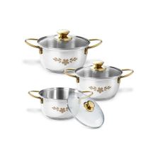 Wonderchef Gold Stanton Stainless Steel Casserole Set 3 Pieces, 3.7L, 2.9 L, 2 L, 1 Year Warranty