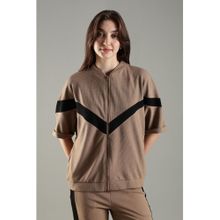 DOMIN8 Women's Short Sleeve Textured Jacket-Brown
