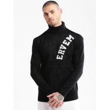 SHOWOFF Mens Turtle Neck Long Sleeves Self Design Black Pullover
