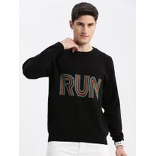 SHOWOFF Mens Round Neck Long Sleeves Typography Black Pullover