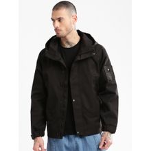 SHOWOFF Mens Hooded Black Solid Tailored Oversized Jacket