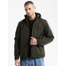 SHOWOFF Mens Olive Solid Tailored Oversized Jacket with Detachable Hood & Inner (Set of 2)
