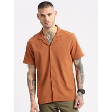 SHOWOFF Mens Short Sleeves Cuban Collar Solid Orange Casual Shirt