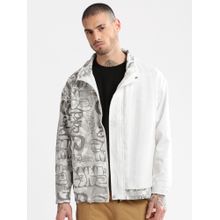 SHOWOFF Mens White Typography Tailored Oversized Jacket