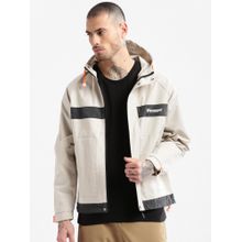 SHOWOFF Mens Hooded Beige Solid Tailored Oversized Jacket