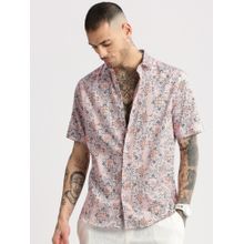 SHOWOFF Mens Short Sleeves Spread Collar Cotton Ethnic Motifs Pink Casual Shirt