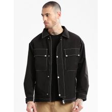 SHOWOFF Mens Black Solid Tailored Oversized Jacket