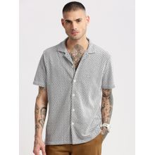 SHOWOFF Mens Short Sleeves Cuban Collar Cotton Self Design Grey Crochet Shirt