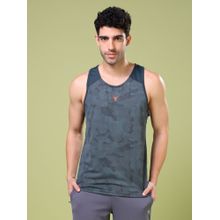 Technosport Men Grey Jacquard Slim Fit Round Neck Sports Tank Top with Ventmesh