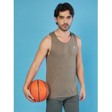 Technosport Men Brown Melange Slim Fit Round Neck Sports Tank Top with Double Cool