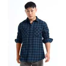 SILISOUL Blue Pure Brushed Cotton Regular Fit Double Pocket Full Sleeve Checks Shirt