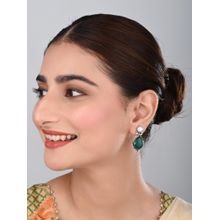 Anvik Women Emerald Green Stone and Pearl Teardrop Earrings