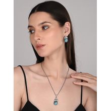 Anvik Women Silver Oxidised Finish Pearl and Blue Stone Necklace Set