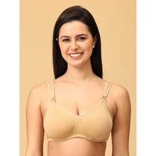 The Mom Store Beige Cotton Elastane Solid Nursing and Feeding Non Padded Bra