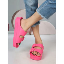 Carlton London Womens Fuchsia Pink Color ComfortableBuckled Slip On Sandals