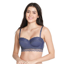 Shyaway Susie 3/4th Coverage Under wired Lace Cup Balconette Padded Bra - Purple