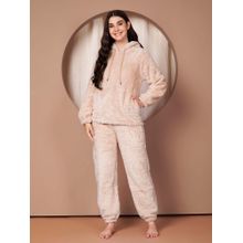 Secret Wish Beige Solid Faux Fur Winter Night Suit