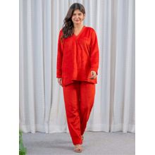 FEATHERS CLOSET V-Neck Super Soft Red Woollen Nightsuit