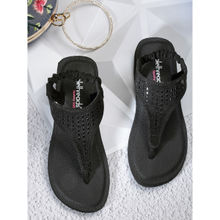 SOLETHREADS Squishy Black Self Design Women Sandals