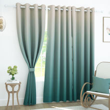 Story@Home 242 Cm 8 Ft Polyester Blackout Semi Long Door Curtain Single Curtain Ocean Green & Ivory
