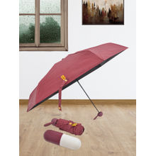 FABINALIV Maroon Solid 3 Fold Waterproof Compact Capsule Umbrella with Cover