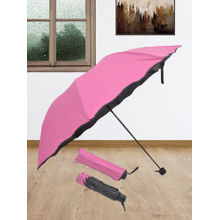 FABINALIV Pink Solid Waterproof Compact 3 Fold Magic Umbrella with Cover