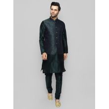 Uri and MacKenzie Men Green Silk Blend Round Neck Kurta with Pyjama and Waistcoat