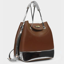 Modern Myth Tan & Silver Drawstring Bucket Bag (1)