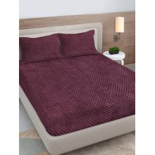 FABINALIV Wine Solid King Size Fitted Double Bedsheet with 2 Pillow Covers
