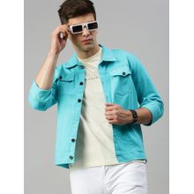 Voxati Men's Denim Turquoise Solid Collar Neck Jacket