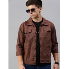 Voxati Men's Denim Brown Solid Collar Neck Jacket