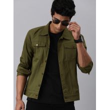 Voxati Men's Denim Olive Solid Collar Neck Jacket