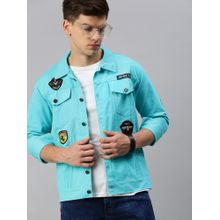 Voxati Men's Denim Turquoise Solid Collar Neck Jacket