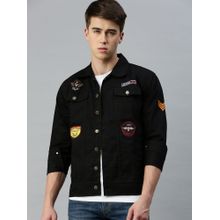 Voxati Men's Denim Black Solid Collar Neck Jacket