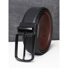 Teakwood Men Black And Brown Textured Reversible Leather Belt