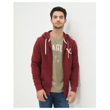 American Eagle Men Burgundy Graphic Zip-Up Hoodie