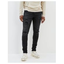 American Eagle Men Black Airflex+ Ripped Skinny Jeans