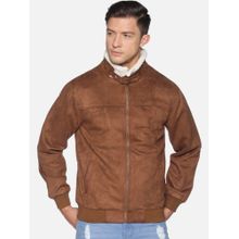 Campus Sutra Men Brown Suede Windcheater Outdoor Bomber Jacket