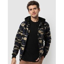 Campus Sutra Camouflage Print Hooded Winter Jacket