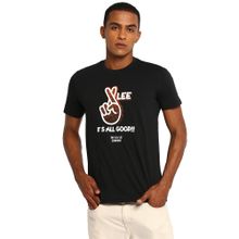 Lee Men Black Graphic Print Slim Fit T-shirt