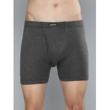 Levi's Men Cotton Solid Long Comfort Boxer Brief With Inner Elastic & Fly Open Grey