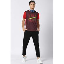 Peter England Men Red Crew Neck T Shirt