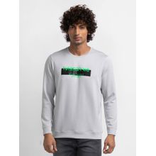 Spykar Silver Grey Cotton Full Sleeve Round Neck Sweatshirt for Men