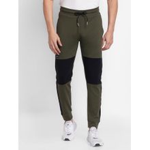 Spykar Olive Melange Cotton Slim Fit Trackpants for Men