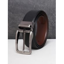 Teakwood Men Black And Brown Textured Reversible Leather Belt