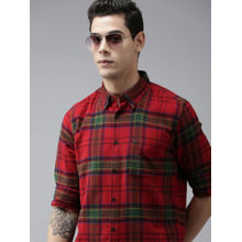 The Bear House Mens Red Checked Slim Fit Flannel Shirt