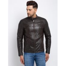 Teakwood Men Brown Solid Lightweight Genuine Leather Jacket
