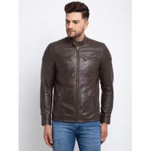 Teakwood Men Brown Solid Lightweight Genuine Leather Jacket