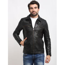 Teakwood Black Plain Genuine Leather Jacket